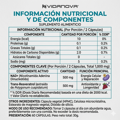 NAD+ RESVERATROL 1000MG 60 CAPS